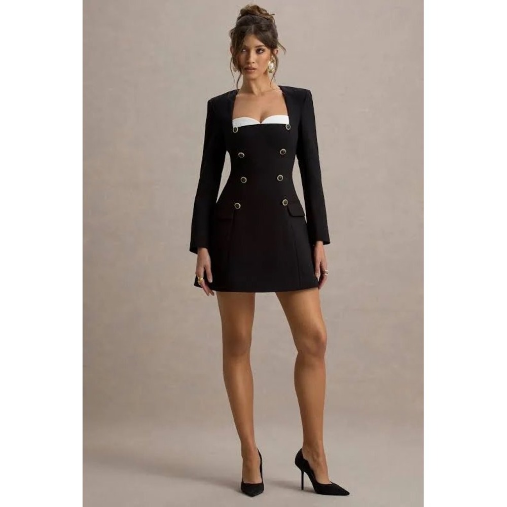 240 Club L London Sammie Black White Tuxedo Blazer Mini Dress NWT Zipper Damage